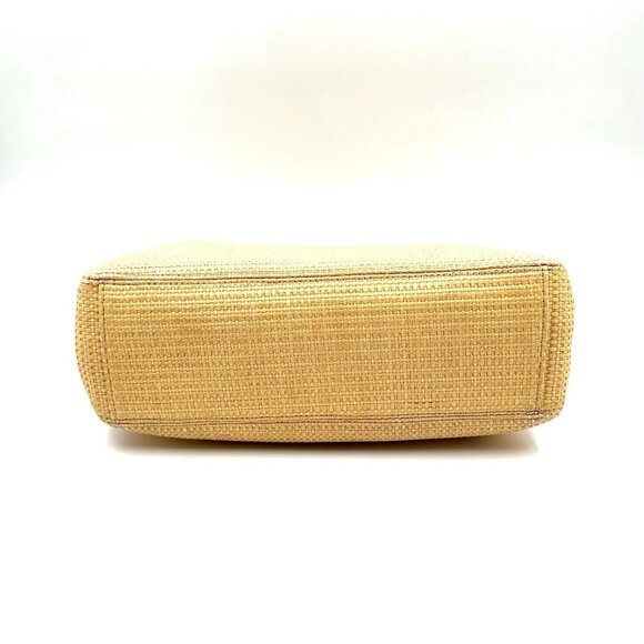 Authentic CHANEL Vintage Raffia Tote Woven Straw Shoulder Bag Wooden Ring Beige - Picture 8 of 12